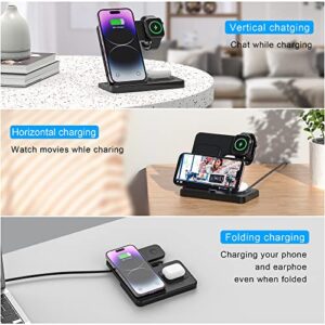 3 in 1 Wireless Foldable Charging Station,Folding Fast Charger Dock Stand for Apple iPhone 14/13/12/11/Pro/Max/XS/XR/X/Plus/Apple Watch 7/6/5/4/3/2/SE, AirPods 3/2(with Adapter)