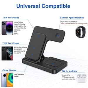 3 in 1 Wireless Foldable Charging Station,Folding Fast Charger Dock Stand for Apple iPhone 14/13/12/11/Pro/Max/XS/XR/X/Plus/Apple Watch 7/6/5/4/3/2/SE, AirPods 3/2(with Adapter)