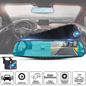 Besuso 4.3 Inch Car DVR Rearview Mirror Driving Video Recorder Lens Dash Camera 1080P IPS Front and Rear Camera Dash Cam