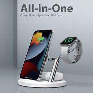 Wireless Charger,ZECHIN 3 in 1 Wireless Charging Station,Fast Wireless Charger Stand for iPhone 14/13/12/11/Pro/Max/XS/XR/X/8/Plus, for Apple Watch 7/6/5/4/3/2/SE, for AirPods 3/2/Pro(White)