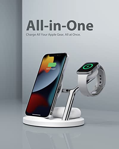 Wireless Charger,ZECHIN 3 in 1 Wireless Charging Station,Fast Wireless Charger Stand for iPhone 14/13/12/11/Pro/Max/XS/XR/X/8/Plus, for Apple Watch 7/6/5/4/3/2/SE, for AirPods 3/2/Pro(White)