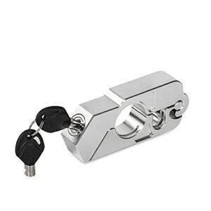 bravedog motorcycle lock – universal  alloy cnc motorcycle handle throttle grip security lock with 2 keys to secure a bike, scooter, moped or atv in under 5 seconds(silver)
