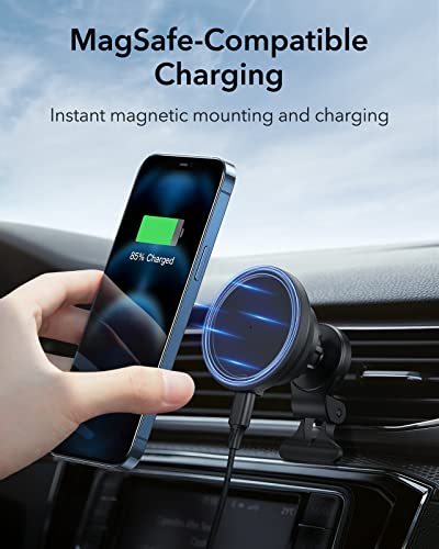 ESR Shift Wireless Car Charger (HaloLock), Compatible with MagSafe Car Charger, Detachable Fast Charging Pad, for Caseless iPhone 14/13/12 Series and Magnetic Cases, with 36W Car Adapter, Black