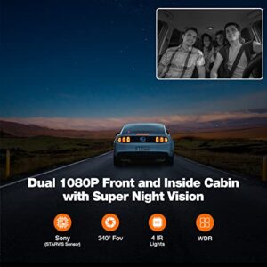 Kingslim D1 Pro 2K Dash Cam Front and Inside with Wi-Fi GPS - 2K/1080P Dual Car Camera Driving Recorder, Super Night Vision with 340° Wide Angle, 24H Parking Monitor (No Card)