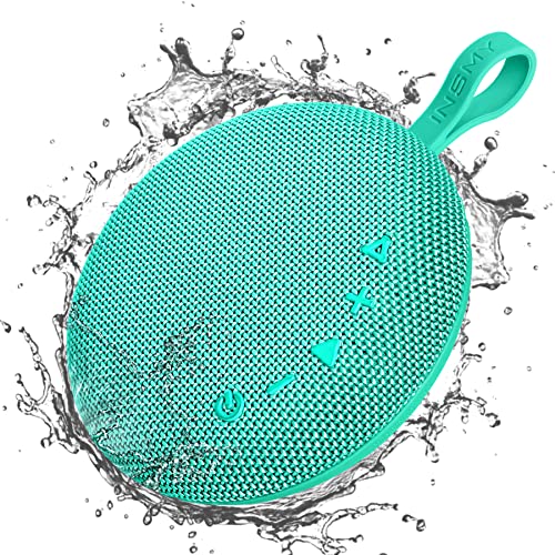 INSMY Waterproof Bluetooth Speakers, IP67 Floatable, Portable Wireless Small Shower Speaker, Punchy Bass Loud Sound, Stereo Pairing, 24H Playtime, Hands-Free Clear Call for Beach Kayak Canoe (Mint)