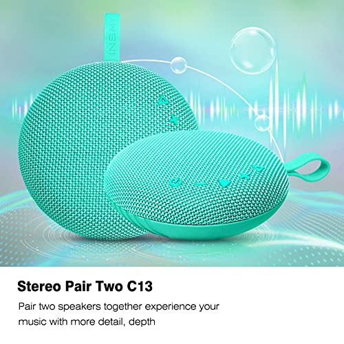 INSMY Waterproof Bluetooth Speakers, IP67 Floatable, Portable Wireless Small Shower Speaker, Punchy Bass Loud Sound, Stereo Pairing, 24H Playtime, Hands-Free Clear Call for Beach Kayak Canoe (Mint)