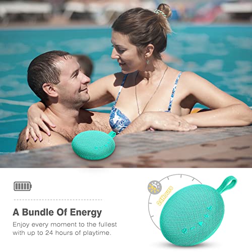 INSMY Waterproof Bluetooth Speakers, IP67 Floatable, Portable Wireless Small Shower Speaker, Punchy Bass Loud Sound, Stereo Pairing, 24H Playtime, Hands-Free Clear Call for Beach Kayak Canoe (Mint)