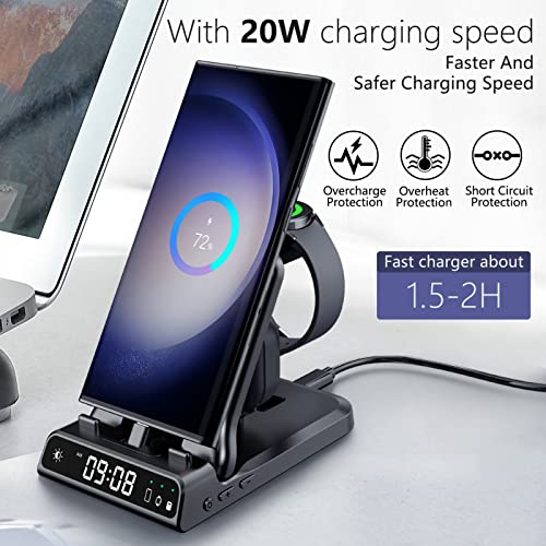 SwanScout Charging Station for Samsung, Foldable 25W 3 in 1 Super Fast Charging Dock Stand for Galaxy S23 Ultra/S22 Ultra/S21/Z Flip 4/Z Fold 4/Buds, Samsung Watch Charger for Galaxy Watch 5 Pro/4/3