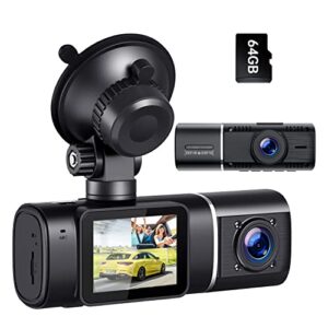 vstark dual dash cam fhd 1080p front and inside dash camera with 64gb sd card infrared night vision car camera with 1.5″ lcd display parking mode g-sensor loop recording hdr