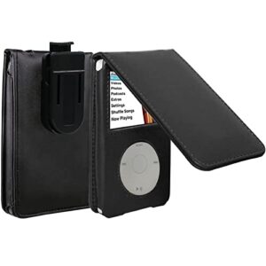 hal v-top leather case for apple ipod video classic 80g 120g 160g 60g classic protective with movable belt clip black