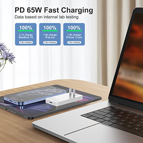 Ultra Slim PD 65W GaN Charger - Fast Wall Charger Power Adapter Compact Foldable Plug for Notebook MacBook Pro/Air, iPhone 14/Plus/Pro Max/13/12, Galaxy S22/S21