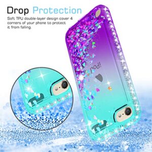 iPod Touch 7th Generation Case, iPod Touch Case 7th/ 6th/ 5th with [2 Pack] Screen Protector for Girls Kids, LeYi Glitter Bling Liquid Cute TPU Clear Phone Case for iPod Touch 7 6 5 (Teal/Purple)