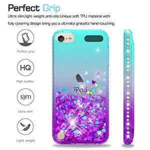 iPod Touch 7th Generation Case, iPod Touch Case 7th/ 6th/ 5th with [2 Pack] Screen Protector for Girls Kids, LeYi Glitter Bling Liquid Cute TPU Clear Phone Case for iPod Touch 7 6 5 (Teal/Purple)