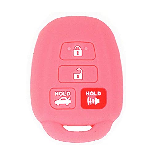 EXUNTECH 2Pcs Rubber Silicone Key Fob Cover Remote Keyless Protector Bag Holder for Toyota Camry Avalon Corolla RAV4 Highlander Venza HYQ12BDM, Black Pink