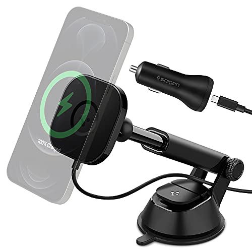 Spigen OneTap Pro Designed for Magsafe Wireless Car Charger Bundle with Spigen SteadiBoost 45W USB C Car Charger