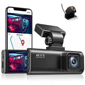 redtiger dash cam for cars,4k uhd 2160p car camera front, wi-fi gps,3.18″ lcd screen,night vision,170° wide angle,wdr,g-sensor,24h parking monitor, support 256gb max