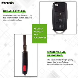 SCITOO Keyless Entry Remote Flip Key FOB Shell 1PC 4 Buttons Replacement for Volkswagen Golf Jetta Passat HLO1J0959753AM