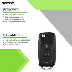 SCITOO Keyless Entry Remote Flip Key FOB Shell 1PC 4 Buttons Replacement for Volkswagen Golf Jetta Passat HLO1J0959753AM