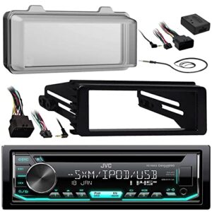 jvc kd-r690s single din in-dash cd/am/fm car stereo receiver bundle combo with install dash kit + handle bar control + enrock antenna for 98 2013 harley touring flht flhx flhtc motorcycle bike