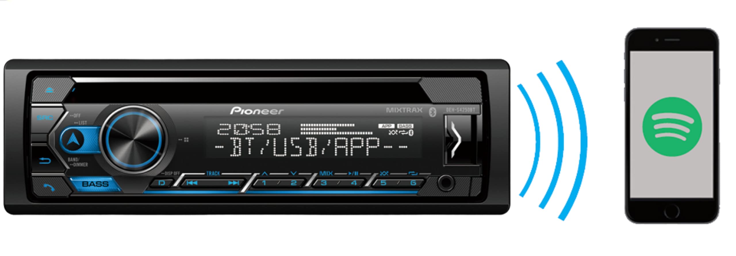 Pioneer Single-DIN in-Dash CD AM/FM Receiver MIXTRAX, Bluetooth, USB, Spotify, iPhone and Android Bundled with Alphasonik Earbuds