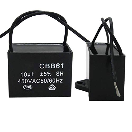 Twidec/2Pcs 450V AC 50/60Hz Run Capacitor 2-Wire Metallized Polypropylene Film Capacitors for Ceiling Fan Motor Start Run 10uf CBB61-10