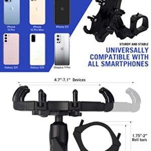 UTV Phone Mount, 360°Rotation ATV Phone Holder Easily Install on 1.75-2" Roll Bar, One Hand Operation Phone Carrier, 8 Claws and Aluminum Alloy Sturdy to Hold 4.7"-7.1" Devices for UTV, SXS