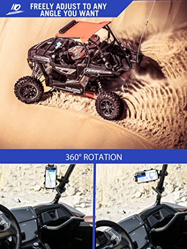 UTV Phone Mount, 360°Rotation ATV Phone Holder Easily Install on 1.75-2" Roll Bar, One Hand Operation Phone Carrier, 8 Claws and Aluminum Alloy Sturdy to Hold 4.7"-7.1" Devices for UTV, SXS