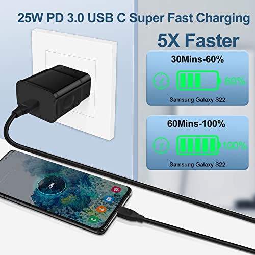 Android Charger Super Fast Charging Samsung Charger for Samsung Galaxy S23/S23 Ultra/S23+/S22 Ultra/S21 FE/S20/A14/A04S/Z Flip 4/Z Fold 4/A53 5G/A13/A03S/A23/A32,25W USB C Fast Wall Charger+6ft Cable