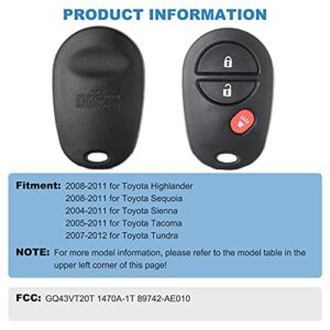 ECCPP Keyless Entry Remote Key Fob for Toyota for Highlande for Sequoia for Sienna for Tacoma for Tundra 2004-2014 FCC GQ43VT20T 1470A1T 89742AE010-1PCS