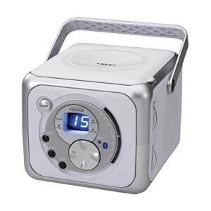 jensen cd-555 white/silver cd bluetooth boombox portable bluetooth music system with cd player +cd-r/rw & fm radio with aux-in & headphone jack line-in