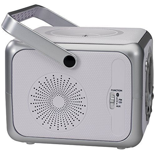 Jensen CD-555 White/Silver CD Bluetooth Boombox Portable Bluetooth Music System with CD Player +CD-R/RW & FM Radio with Aux-in & Headphone Jack Line-In