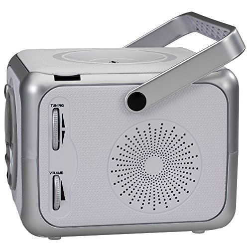 Jensen CD-555 White/Silver CD Bluetooth Boombox Portable Bluetooth Music System with CD Player +CD-R/RW & FM Radio with Aux-in & Headphone Jack Line-In