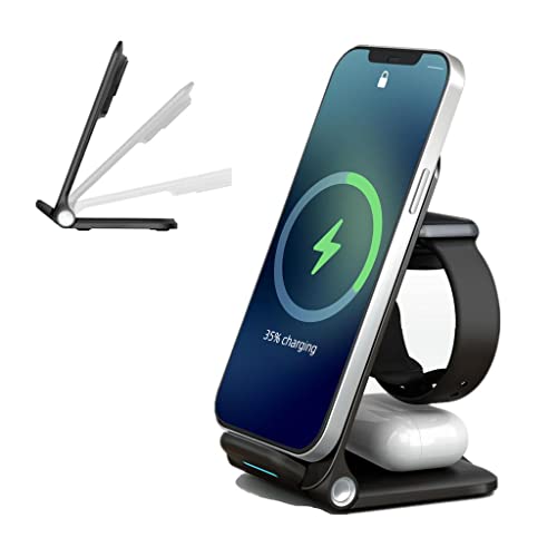 Wireless Charging Station,3 in 1 Wireless Charger Stand,Fast Charging Station Foldable, Compatible with iPhone 12/14/13/11/Pro/Max/XS/Max/XR/XS/X, iWatch 8/7/6/SE/5/4/3/2, Airpods Pro/3/2 etc