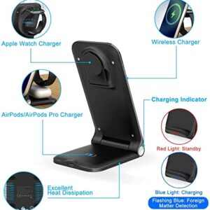 Wireless Charging Station,3 in 1 Wireless Charger Stand,Fast Charging Station Foldable, Compatible with iPhone 12/14/13/11/Pro/Max/XS/Max/XR/XS/X, iWatch 8/7/6/SE/5/4/3/2, Airpods Pro/3/2 etc