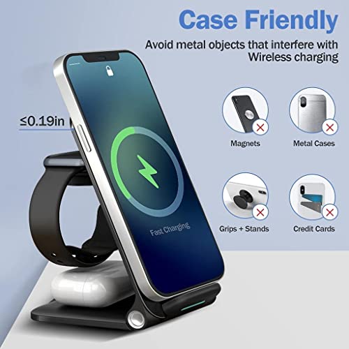 Wireless Charging Station,3 in 1 Wireless Charger Stand,Fast Charging Station Foldable, Compatible with iPhone 12/14/13/11/Pro/Max/XS/Max/XR/XS/X, iWatch 8/7/6/SE/5/4/3/2, Airpods Pro/3/2 etc