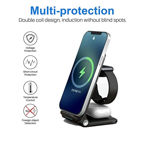 Wireless Charging Station,3 in 1 Wireless Charger Stand,Fast Charging Station Foldable, Compatible with iPhone 12/14/13/11/Pro/Max/XS/Max/XR/XS/X, iWatch 8/7/6/SE/5/4/3/2, Airpods Pro/3/2 etc