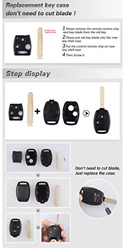 Olivine Auto 3 Buttons Key Fob Casing for Honda Civic CR-V Fit Accord Crosstour Odyssey CR-Z Keyless Entry Remote Key Shell (Only Key Shell Without Blade)(3Button-2PCS)