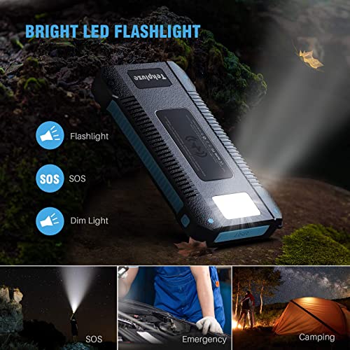 SSENBONO Solar Power Bank 30000 mAh, Wireless Portable Charger Solar Panel External Battery Type-C 5V Dual USB with LED Flashlight (Waterproof, Dustproof, Shockproof) Compatible with iOS & Android