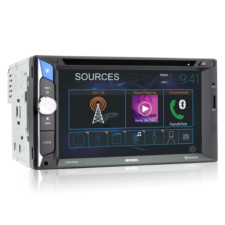 JENSEN CDR462 6.2 inch LED Multimedia Touch Screen Double Din Car Stereo | CD & DVD Player | Push to Talk Assistant | Bluetooth Hands Free Calling & Music Streaming | Backup Camera Input|USB & microSD