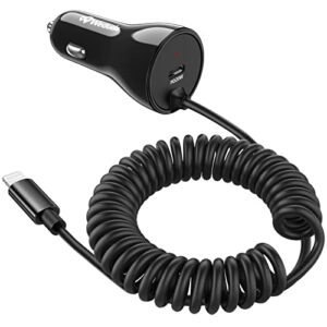 iphone car charger [apple mfi certified], weduda 32w super fast car phone charger cigarette lighter usb car adapter with build-in 6ft coiled lightning cable for apple iphone 14/13/12/11/xr/max,ipad