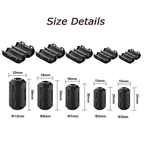 Pack of 10pcs 13MM Diameter Snap on Ferrite Ring Core Bead Choke Ring Cord RFI EMI Noise Suppressor Cable Clip