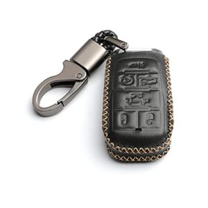 wfmj leather for ram 1500 2019 2020 2021 2022 remote 6 buttons key fob case cover chain (black)