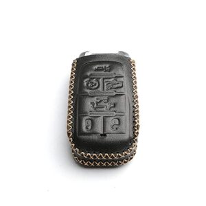 WFMJ Leather for RAM 1500 2019 2020 2021 2022 Remote 6 Buttons Key Fob Case Cover Chain (Black)