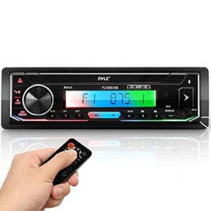 pyle marine stereo receiver power amplifier – am/fm/mp3/usb/aux/sd card reader marine stereo receiver, single din, 30 preset memory stations, lcd display with remote control