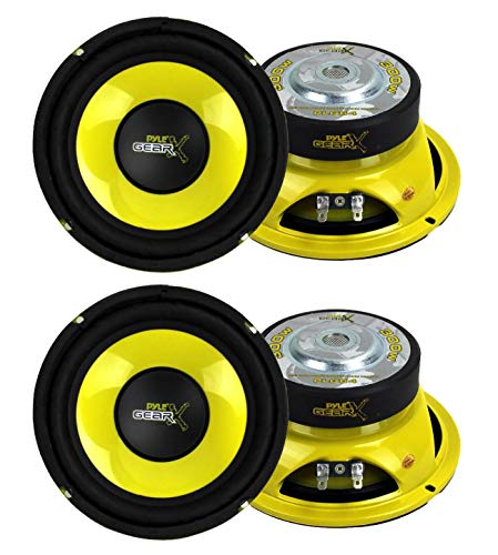 Pyle PLG64 6.5" 1200W Car Audio Mid Bass/Midrange Subwoofer Speaker Set, 2 Pair with Yellow CD P.P. Cone, 4 Ohm Impedance, and Edge Suspension