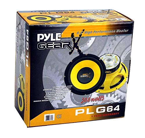 Pyle PLG64 6.5" 1200W Car Audio Mid Bass/Midrange Subwoofer Speaker Set, 2 Pair with Yellow CD P.P. Cone, 4 Ohm Impedance, and Edge Suspension