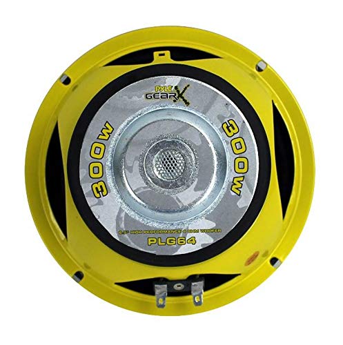 Pyle PLG64 6.5" 1200W Car Audio Mid Bass/Midrange Subwoofer Speaker Set, 2 Pair with Yellow CD P.P. Cone, 4 Ohm Impedance, and Edge Suspension