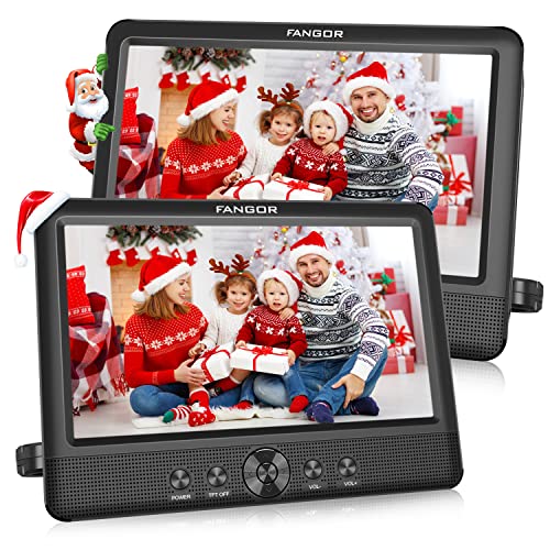 FANGOR 10.5'' Dual DVD Player for Car Portable Headrest Video Players with 2 Mounting Brackets, 5 Hours Rechargeable Battery, Last Memory, AV Out&in, Support USB/SD/Sync TV (1 Player + 1 Monitor)