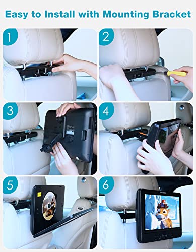 FANGOR 10.5'' Dual DVD Player for Car Portable Headrest Video Players with 2 Mounting Brackets, 5 Hours Rechargeable Battery, Last Memory, AV Out&in, Support USB/SD/Sync TV (1 Player + 1 Monitor)