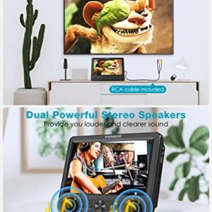 FANGOR 10.5'' Dual DVD Player for Car Portable Headrest Video Players with 2 Mounting Brackets, 5 Hours Rechargeable Battery, Last Memory, AV Out&in, Support USB/SD/Sync TV (1 Player + 1 Monitor)